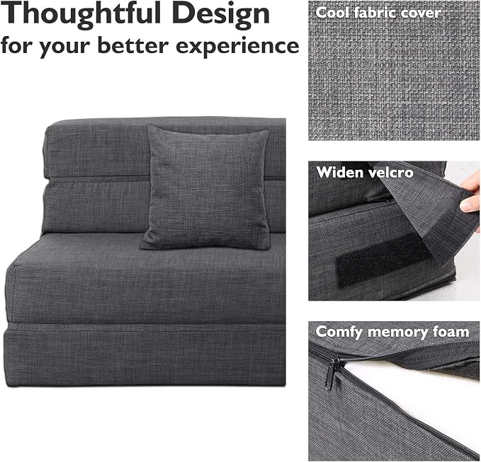 ANONER 60" Fold Sofa Bed Couch Memory Foam - Image 8