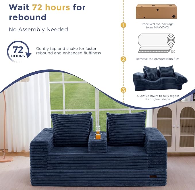 MAXYOYO Loveseat Sofa Bed, Striped Faux Fur Foldable Floor Sofa Couch in A Box - Image 9
