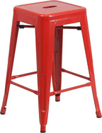 Flash Furniture Kai Commercial Grade 24" High Backless Red Metal Indoor-Outdoor by FlashFurniture