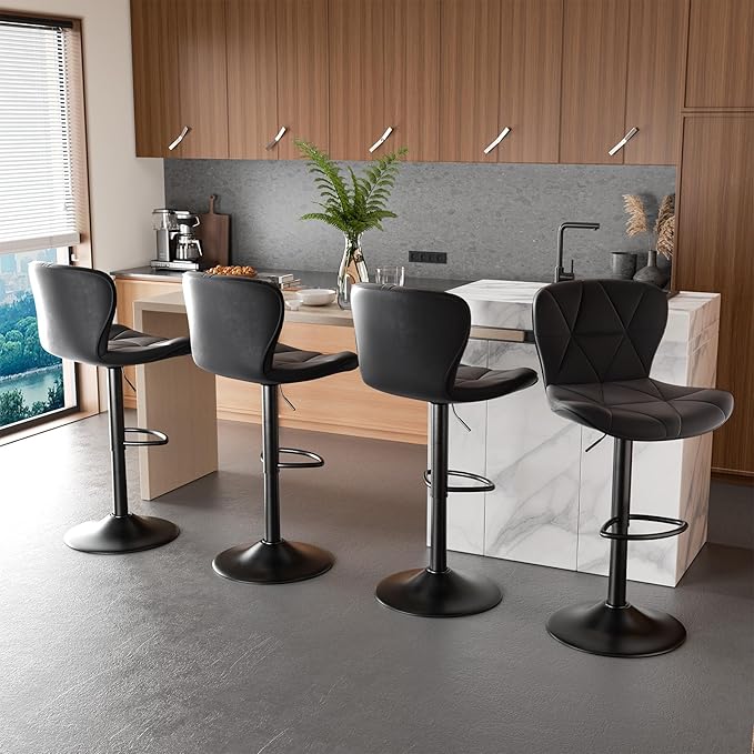Nalupatio Modern Bar Stools Set of 2, Adjustable Faux Leather Upholstered - Image 7