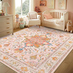 RELEANY Area Rugs 4'x6' Washable Non-Slip, Floral Vintage Distress Print - Image 3