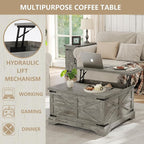 Furnideco Farmhouse Lift Top Coffee Table, Square Wood Center Table - Image 7