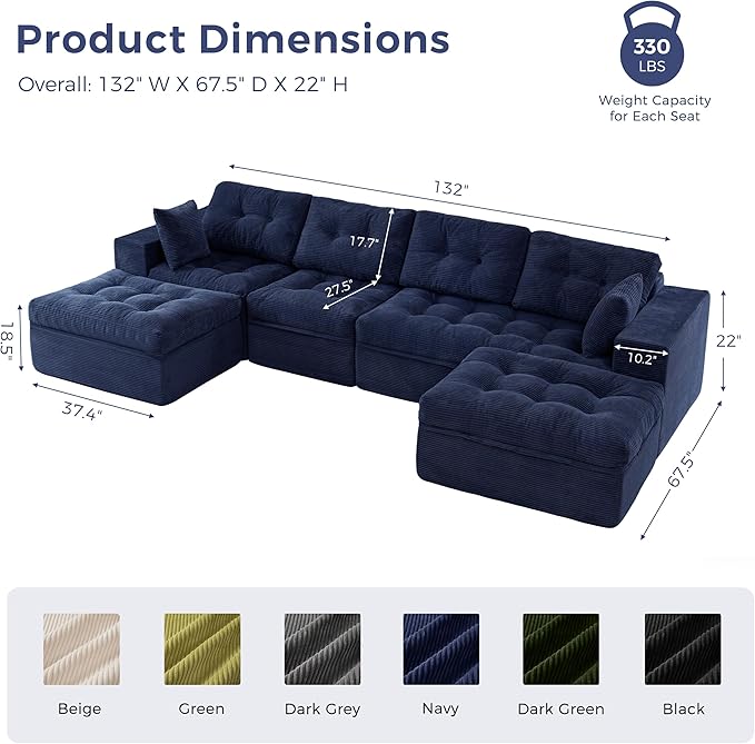 MAXYOYO 132" U Shaped Modular Sectional Sofa - Image 2