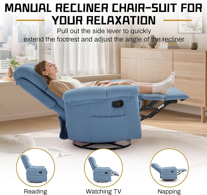 Korser Recliner Chair, Swivel Rocker Recliner Chair - Image 4