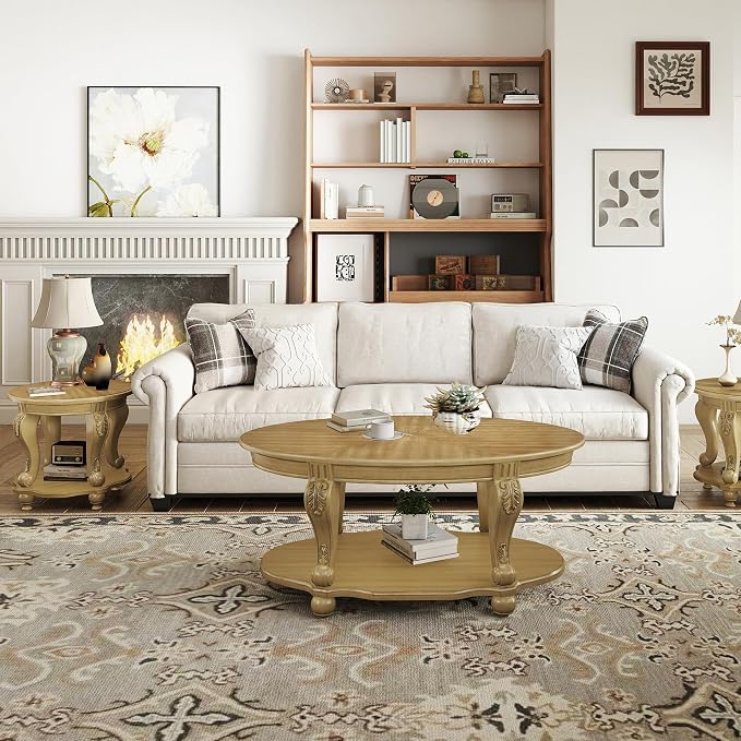 LKTART 3-Piece Coffee Table Set, Coffee Table and Round End Tables Set of 2 - Image 8