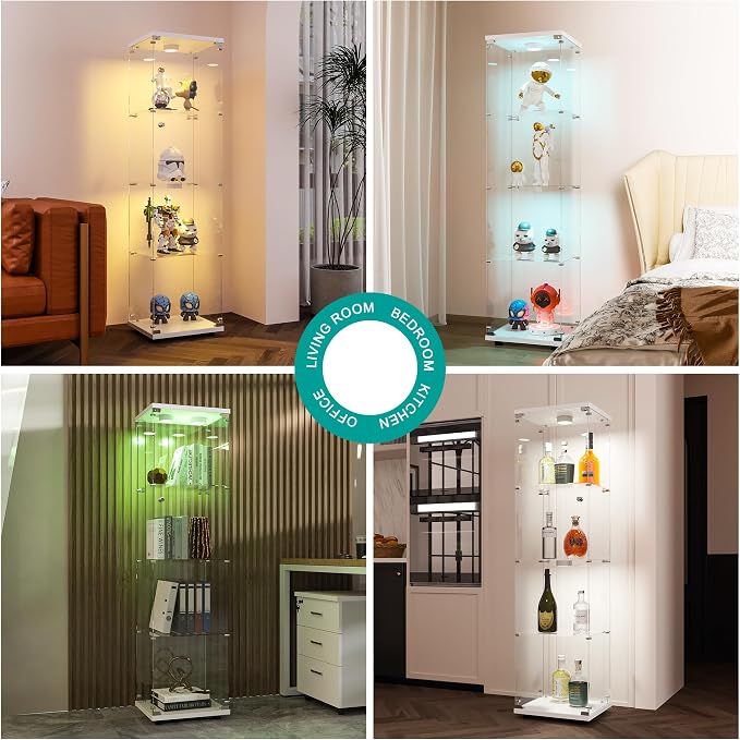 FANYUSHOW Display Cabinet with Glass Door and LED Light, 4-Tier Tempered Glass - Image 7