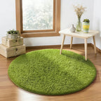 Ophanie Round Rug 4Ft Green Circle Area Rug, Fluffy Fuzzy Bedroom Carpet by Ophanie
