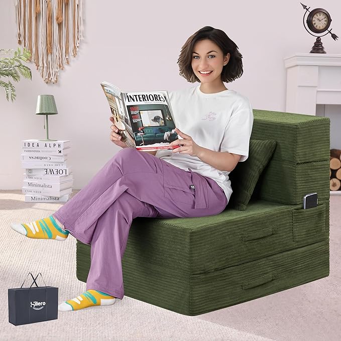 Folding Sofa Bed, 4 in 1 Convertible Sleeper Chair by HILEROSinkintoComfort