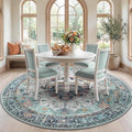 RELEANY Area Rugs Round 7ft Washable Non-Slip, Floral Vintage Distress Print by RELEANY