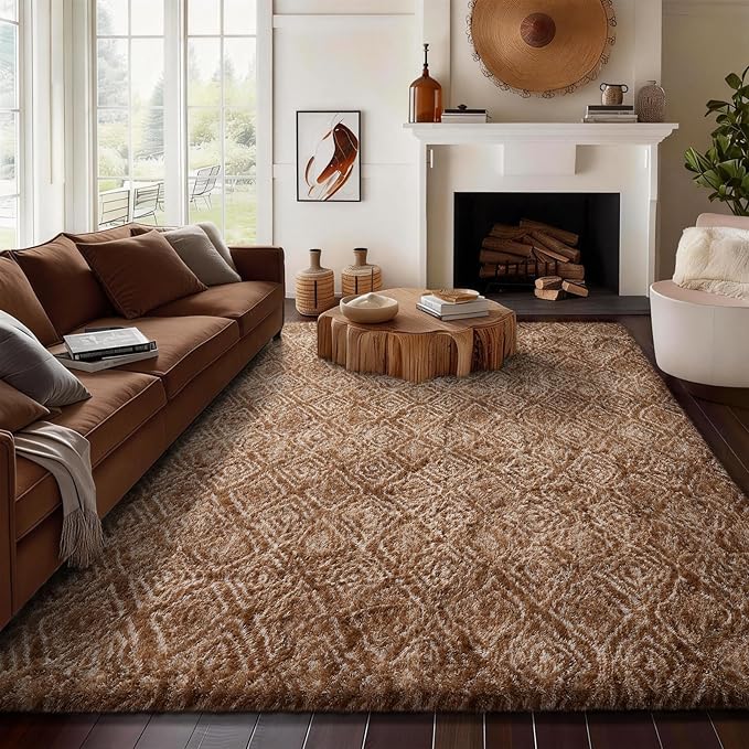 Ophanie 8x10 Brown and White Diamond Striped Rugs - Image 2