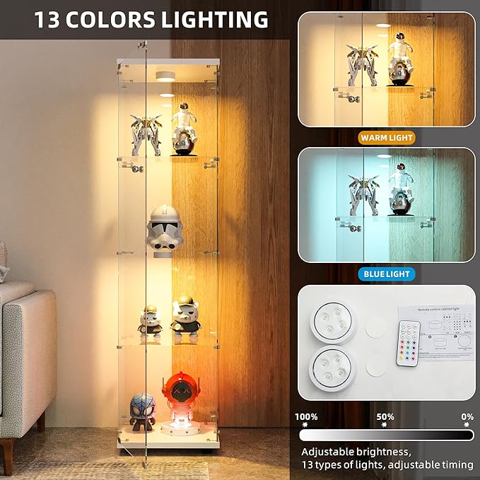 FANYUSHOW Display Cabinet with Glass Door and LED Light, 4-Tier Tempered Glass - Image 3