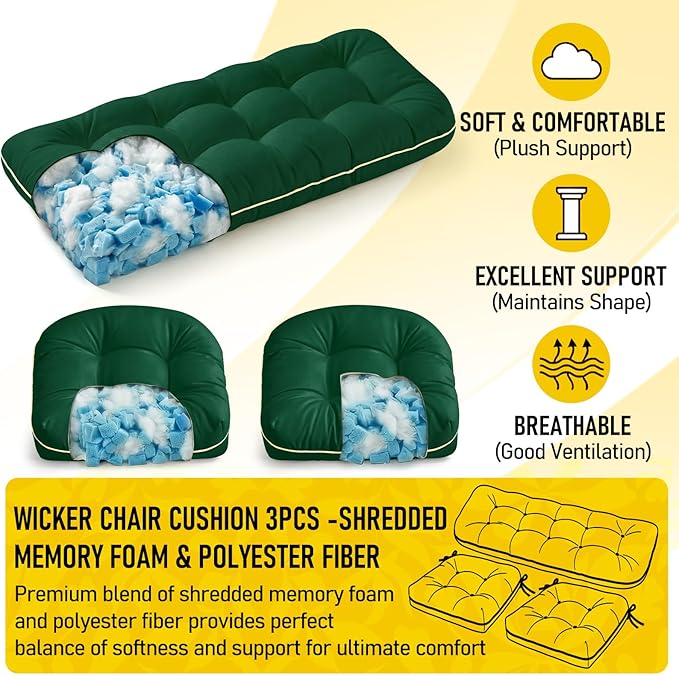 1 MIDDLE ONE Wicker Chair Cushions 3 Pieces Set - Image 4