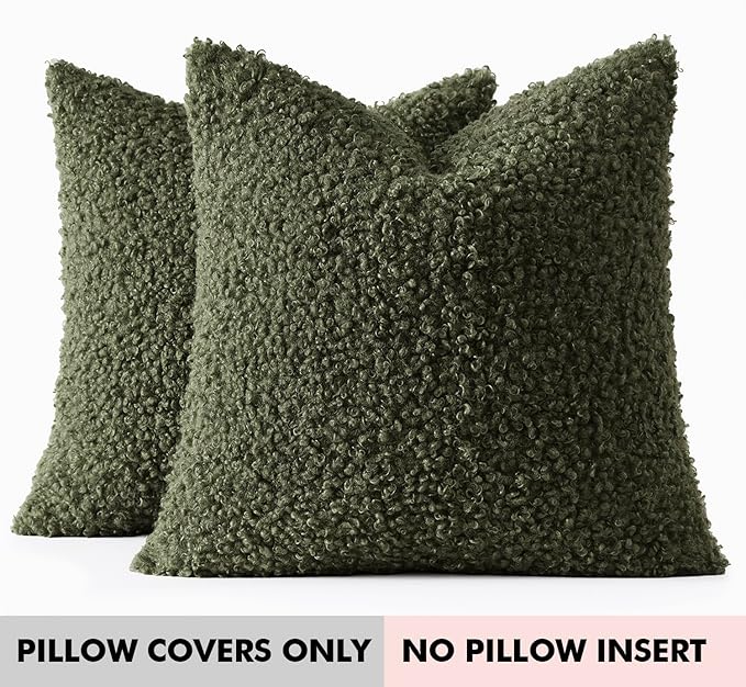 Faux Fur Throw Pillow Covers 20x20 Inch Set of 2 Boucle Neutral Decorative - Image 7