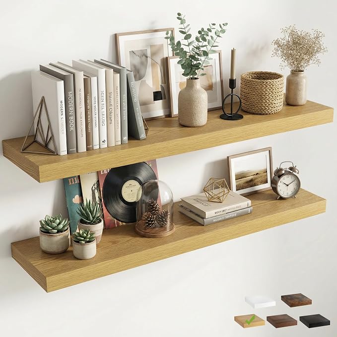 12 inch Deep Floating Shelves for Wall, 55 inch Wide Engineered Wood Wall by Venusmiles