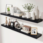 fuqing Black Floating Shelves 48 Inch, Solid Wood Wall Mounted Shelves Set of 2 - Image 7