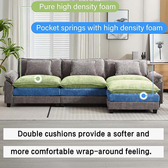 Oprisen 120" Modular Sectional Sofa, Comfy Cloud Couch Sectional Sofa - Image 3