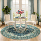 RELEANY Area Rugs Round 5ft Washable Non-Slip, Floral Vintage Distress Print - Image 2