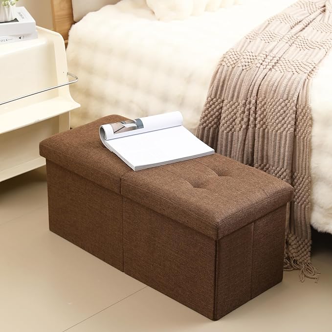 Storage Ottoman Bench Foldable Seat Footrest Shoe Bench End of Bed Storage - Image 2