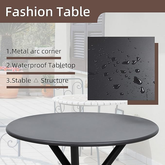 Shintenchi 3 Pieces Patio Bistro Sets, Outdoor Textilene Fabric Conversation - Image 5