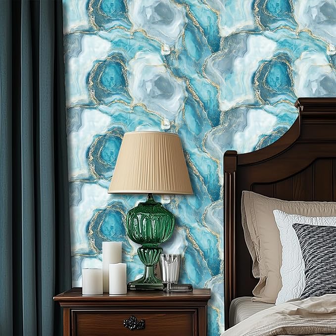 HOMETITUTE Teal Agate Marble Wallpaper Peel and Stick Blue Stone Pattern - Image 6