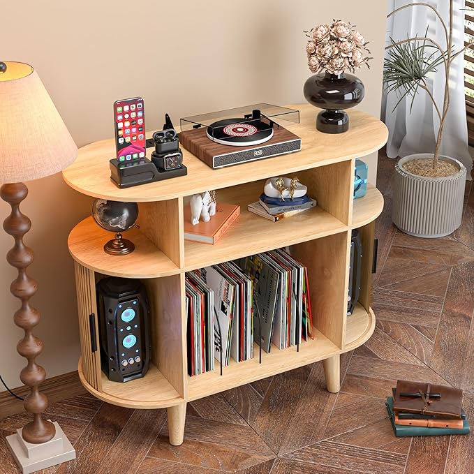 LUVIOHOME Large Round Record Player Stand - Image 5