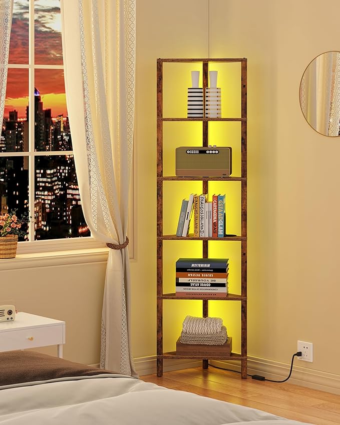 TUTOTAK Corner Shelf with LED Light, 6-Tier Corner Bookshelf - Image 6