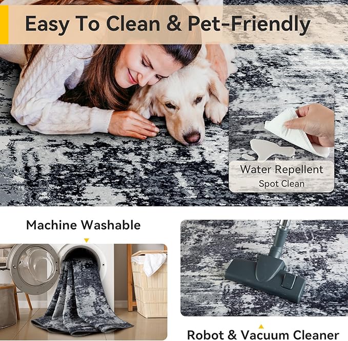RELEANY Washable Area Rugs 2'x6' Non-Slip Modern Abstract Soft - Image 6