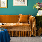 Velvet Sofa Cover Soft Decorative Luxurious Solid Exquisite Ruffle Trim - Image 5