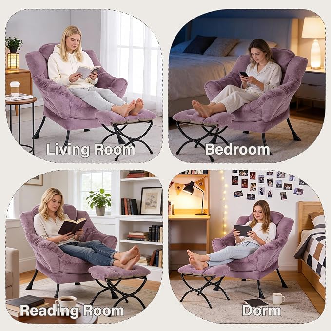 MBOOYOME Lazy Chair with Ottoman, Modern Accent Lounge Armchair with Side - Image 8