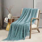 BOURINA Blue Throw Blanket 50 x70 Inches Jacquard Argyle Throw Textured Solid - Image 2
