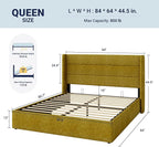 Allewie Queen Size Lift Up Storage Bed, Modern Wingback Headboard, Hydraulic - Image 2
