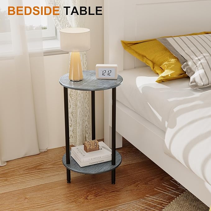 Round Side Table Set of 2, 2-Tier Modern Accent Table, Small Bedside Table - Image 5