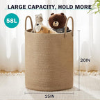 Jute Rope Laundry Hamper Basket by YOUDENOVA, 58L Tall Laundry Basket, Baby - Image 3