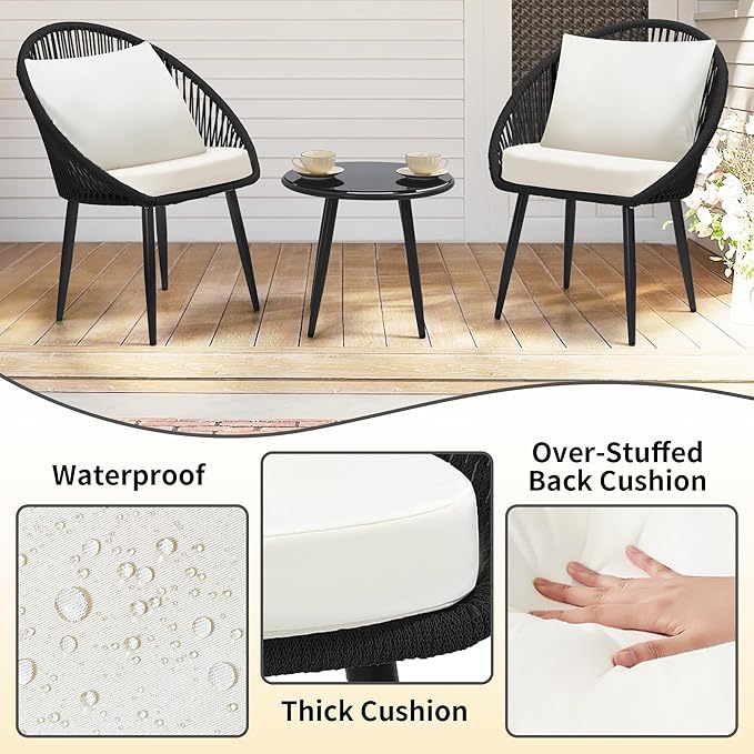 wildformers 3 Pieces Bistro Set, Woven Rope Chair - Image 4