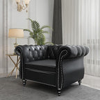 3 Piece Living Room Set, Chesterfield Leather Sofa Loveseat Couch Chair - Image 6