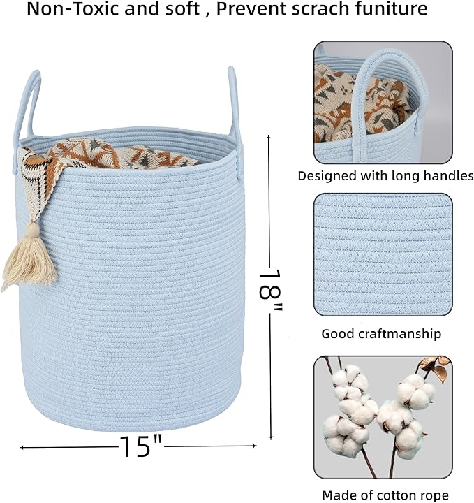 XUANGUO Cotton Rope Laundry Basket Hamper - Image 2