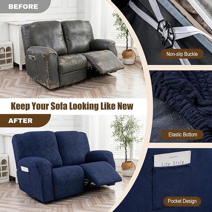 Gennia Recliner Loveseat Cover 4 Pieces, Waterproof Stretch Recliner Sofa - Image 5