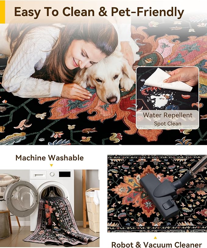 RELEANY Area Rugs 5'x7' Washable Non-Slip, Floral Vintage Distress Print - Image 6