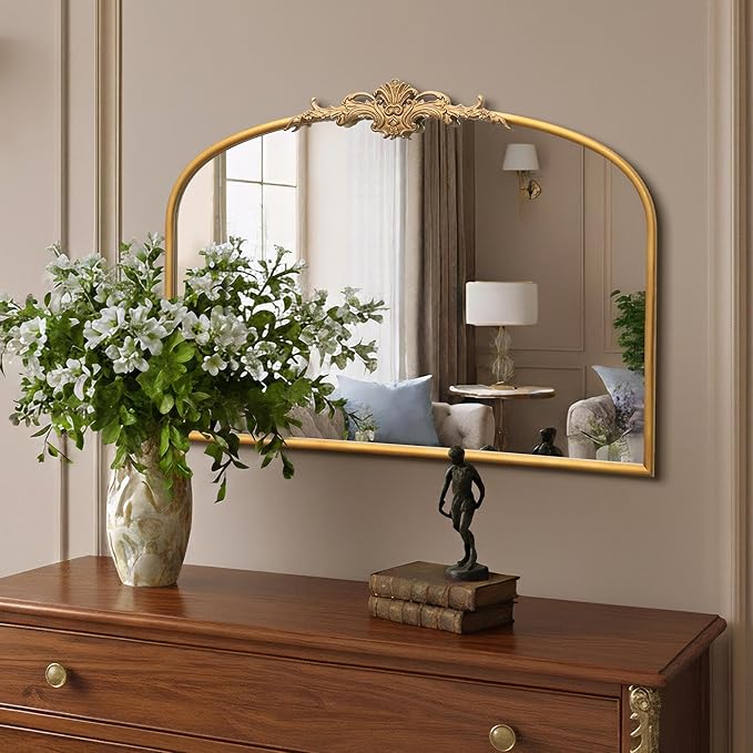 Besdomus Antique Arched Gold Mirror: 32"x24" French Large Gleaming Gold Antique - Image 3