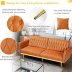 70” Velvet Futon Sofa Bed w/Adjustable Armrests & 2 Pillows, Convertible Futon - Image 4