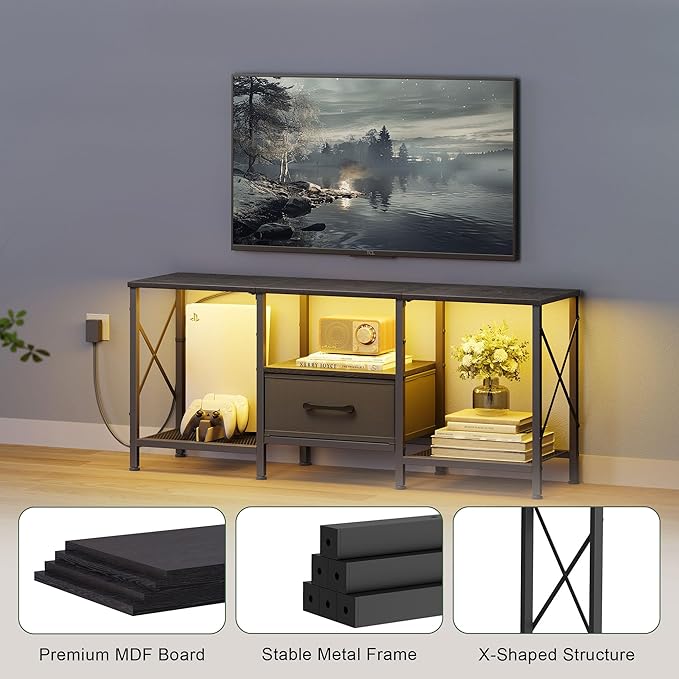 JARHETUN LED TV Stand with Fabric Drawer, Entertainment Center - Image 6
