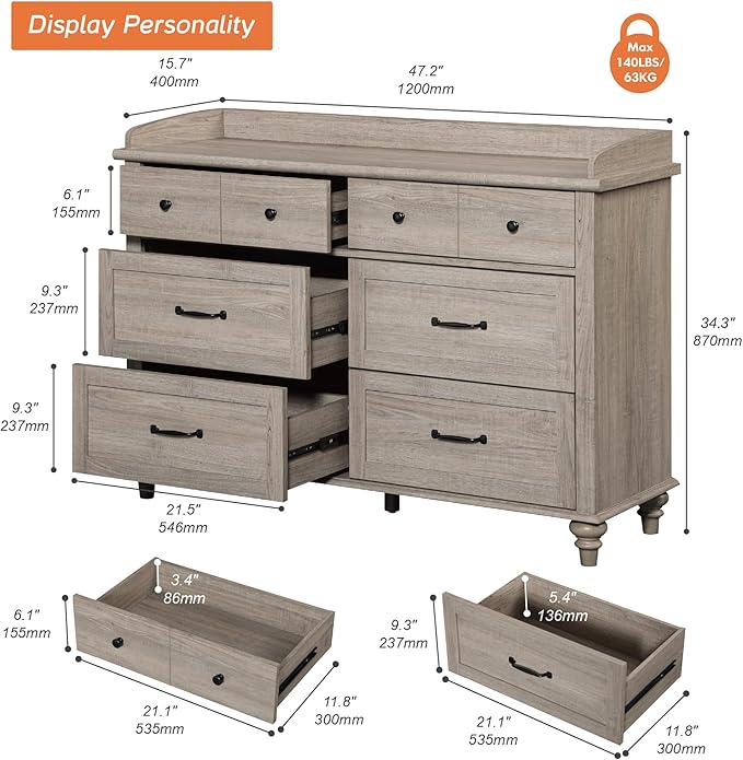 WAMPAT 6 Drawers Dresser for Bedroom, Farmhouse Wooden Chest of Drawers Baby - Image 2