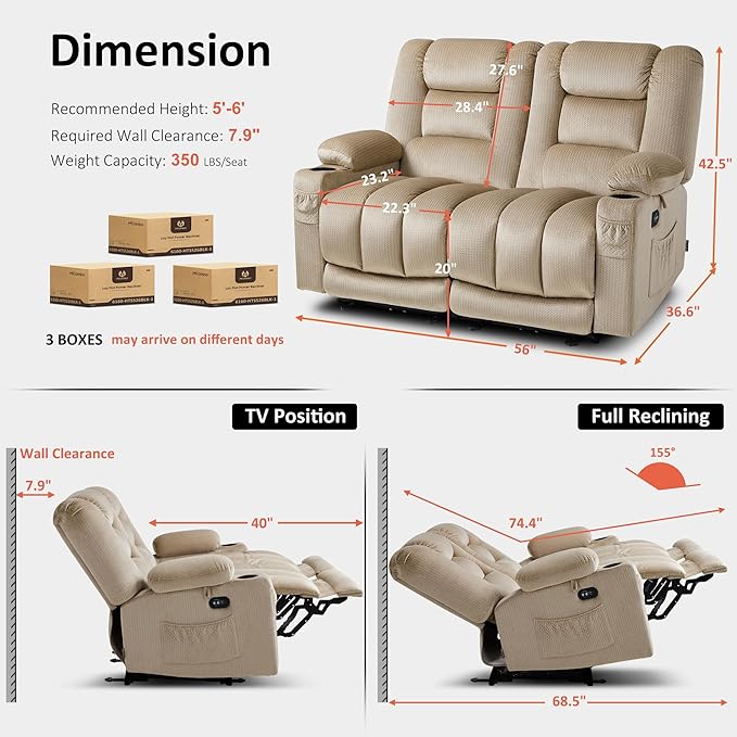 MCombo 55.9" Zero Gravity Power Loveseat Recliner - Image 2