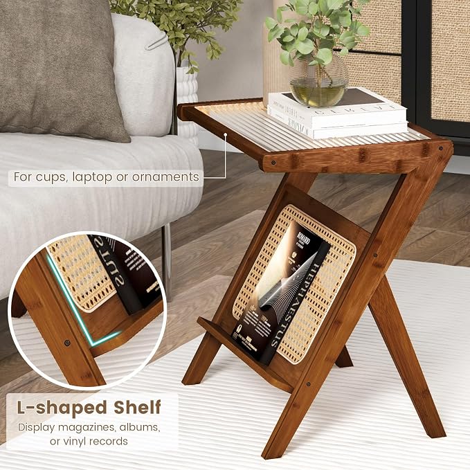 Giantex Rattan Side Table, Boho Nightstand - Image 5