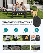 SERWALL HDPE Patio Sofa Set, 4-piece Sectional Outdoor Furniture Set, All - Image 3