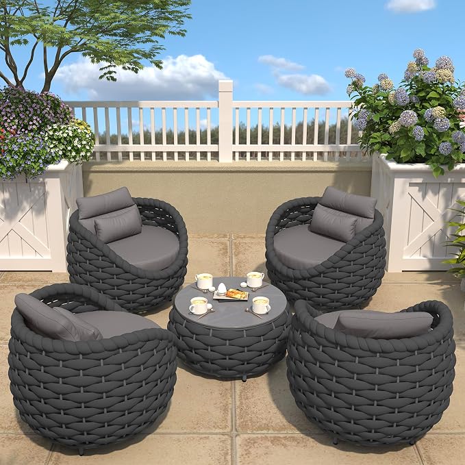 TWT Aluminum Outdoor Patio Furniture Set, Dark Grey - Image 2