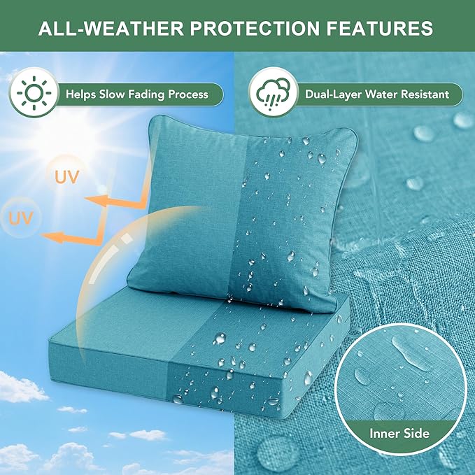 Summsun Faux Linen Outdoor Chair Cushions, Water Resistant Backrest and Seat - Image 3