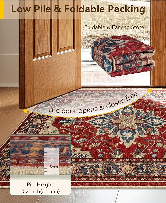 RELEANY Area Rugs 6'x9' Washable Non-Slip, Floral Vintage Distress Print - Image 3