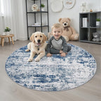 Round Area Rug for Living Room: 5 ft Washable Modern Abstract Soft Thin Rug - Image 2