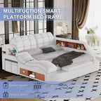 Luxury Smart King Bed Frame, Leather Headboard/Strong Wooden Slats - Image 3